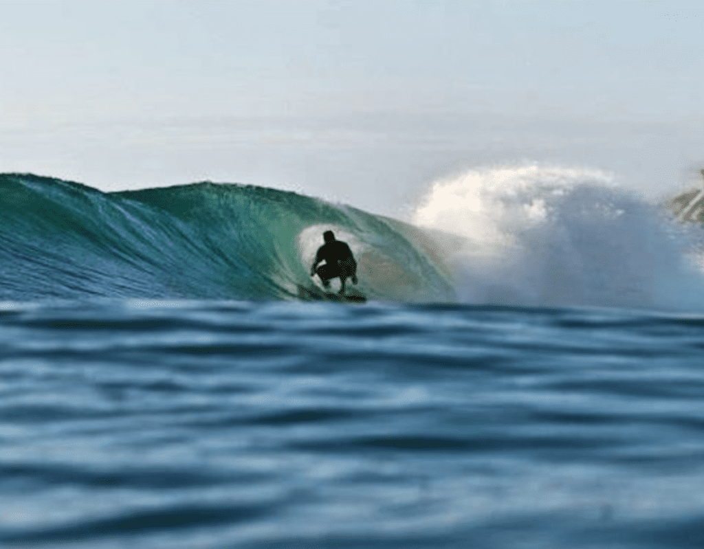 Mac Hillenbrand surfing sans wetsuit. 
